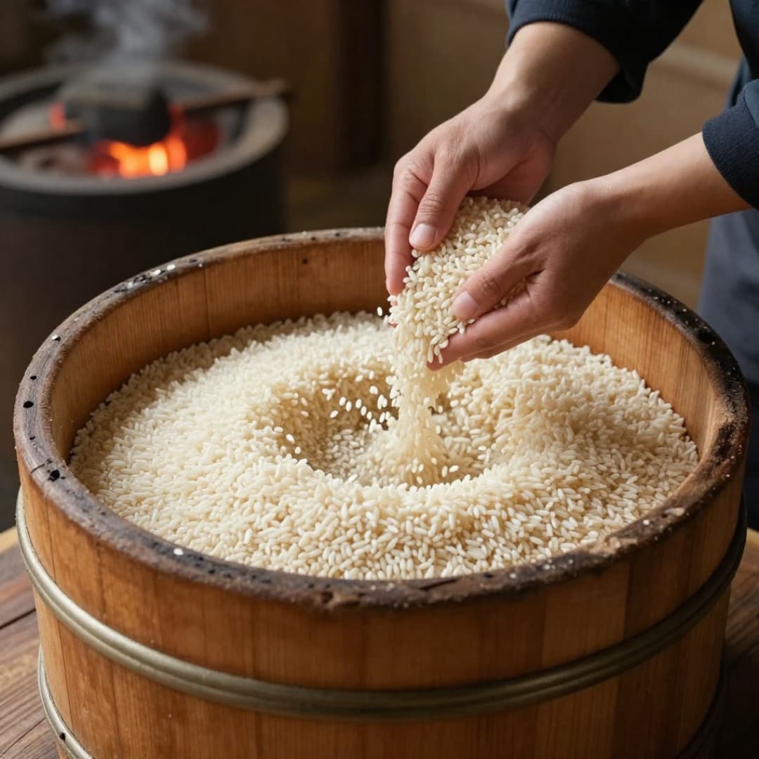 川瀬糀店の職人の伝統製法の一部である、手揉みの作業。