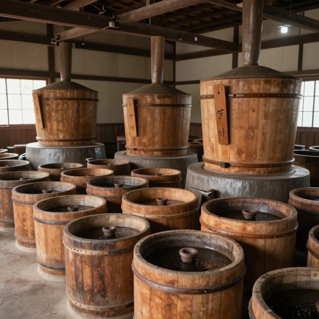 川瀬糀店の伝統製法を支える木樽。職人の伝統を守り抜くという強い意志がある。